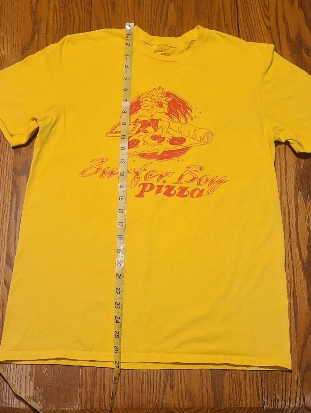 Surfer Boy Stranger Things Pizza Graphic Tee - Yellow - Medium - Picture 6 of 7